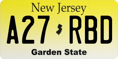 NJ license plate A27RBD