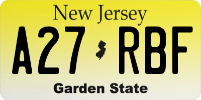 NJ license plate A27RBF