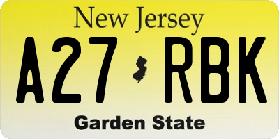 NJ license plate A27RBK