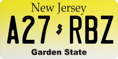 NJ license plate A27RBZ