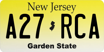 NJ license plate A27RCA
