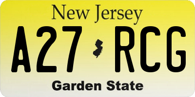 NJ license plate A27RCG