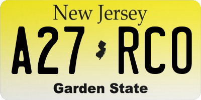 NJ license plate A27RCO