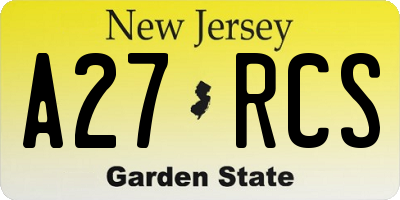 NJ license plate A27RCS