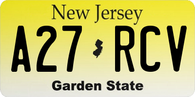 NJ license plate A27RCV