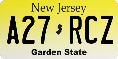 NJ license plate A27RCZ
