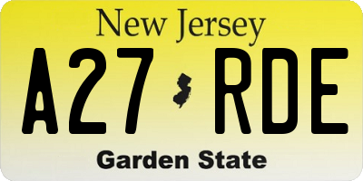 NJ license plate A27RDE