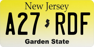 NJ license plate A27RDF