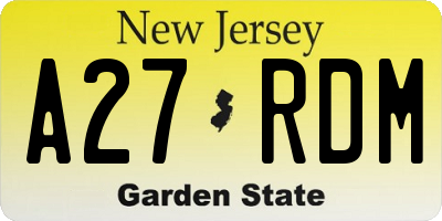 NJ license plate A27RDM