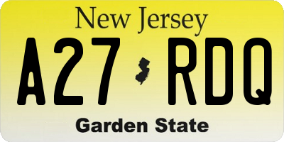 NJ license plate A27RDQ