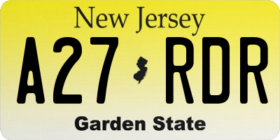 NJ license plate A27RDR