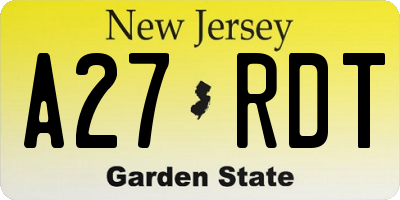 NJ license plate A27RDT