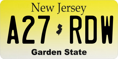 NJ license plate A27RDW