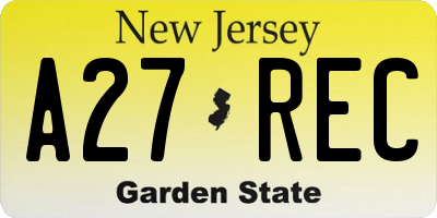 NJ license plate A27REC