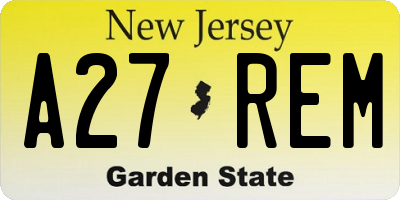 NJ license plate A27REM