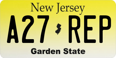 NJ license plate A27REP