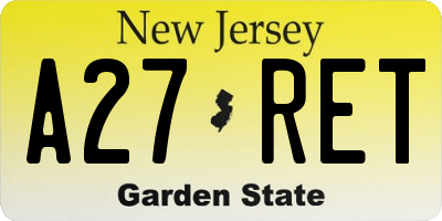 NJ license plate A27RET