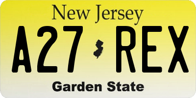 NJ license plate A27REX