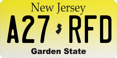 NJ license plate A27RFD