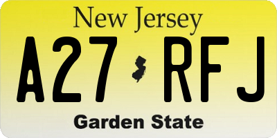 NJ license plate A27RFJ