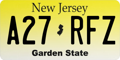 NJ license plate A27RFZ