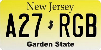 NJ license plate A27RGB