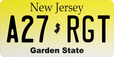 NJ license plate A27RGT
