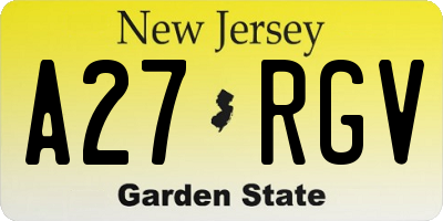 NJ license plate A27RGV