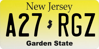 NJ license plate A27RGZ