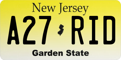 NJ license plate A27RID