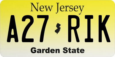 NJ license plate A27RIK