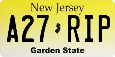 NJ license plate A27RIP