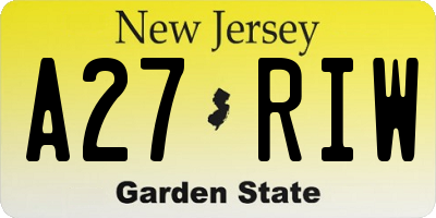 NJ license plate A27RIW