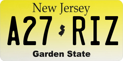NJ license plate A27RIZ