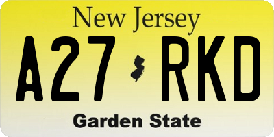 NJ license plate A27RKD