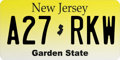 NJ license plate A27RKW