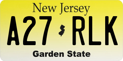 NJ license plate A27RLK