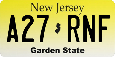 NJ license plate A27RNF