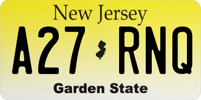 NJ license plate A27RNQ