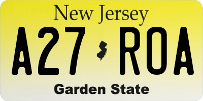 NJ license plate A27ROA