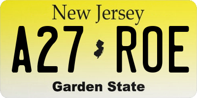 NJ license plate A27ROE