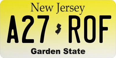 NJ license plate A27ROF