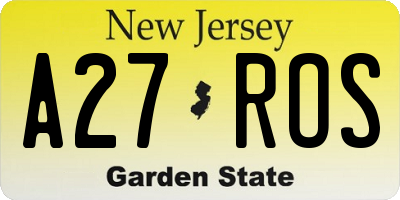 NJ license plate A27ROS