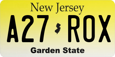 NJ license plate A27ROX