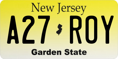 NJ license plate A27ROY