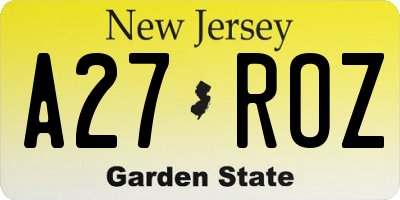 NJ license plate A27ROZ