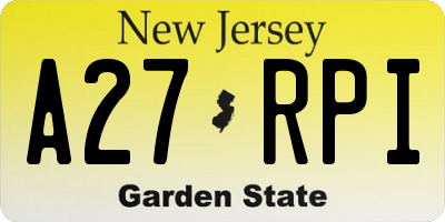 NJ license plate A27RPI