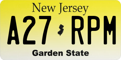 NJ license plate A27RPM