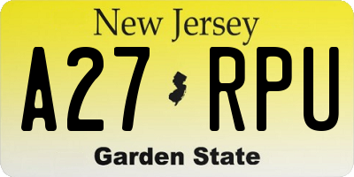 NJ license plate A27RPU