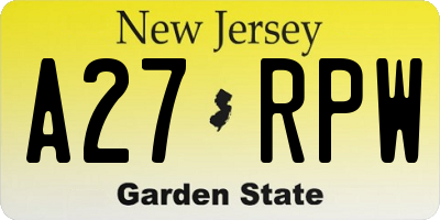 NJ license plate A27RPW